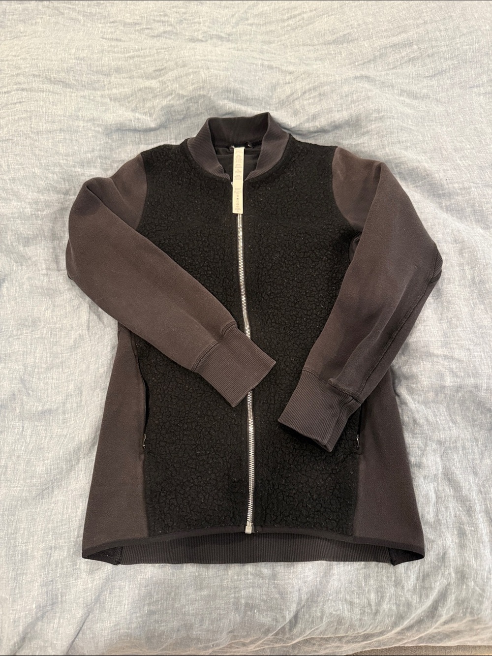 Black Full-Zip Sherpa Panel Jacket